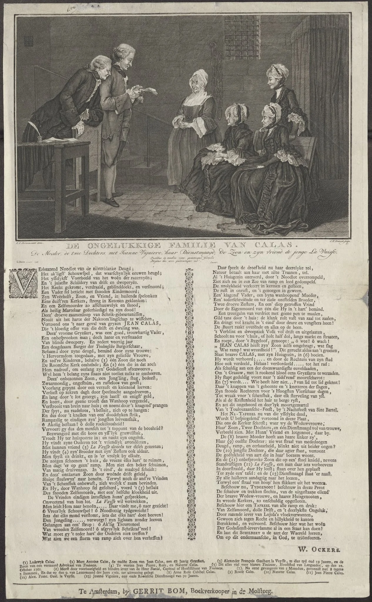 History print and poem 'The unhappy family of Calas', detail
