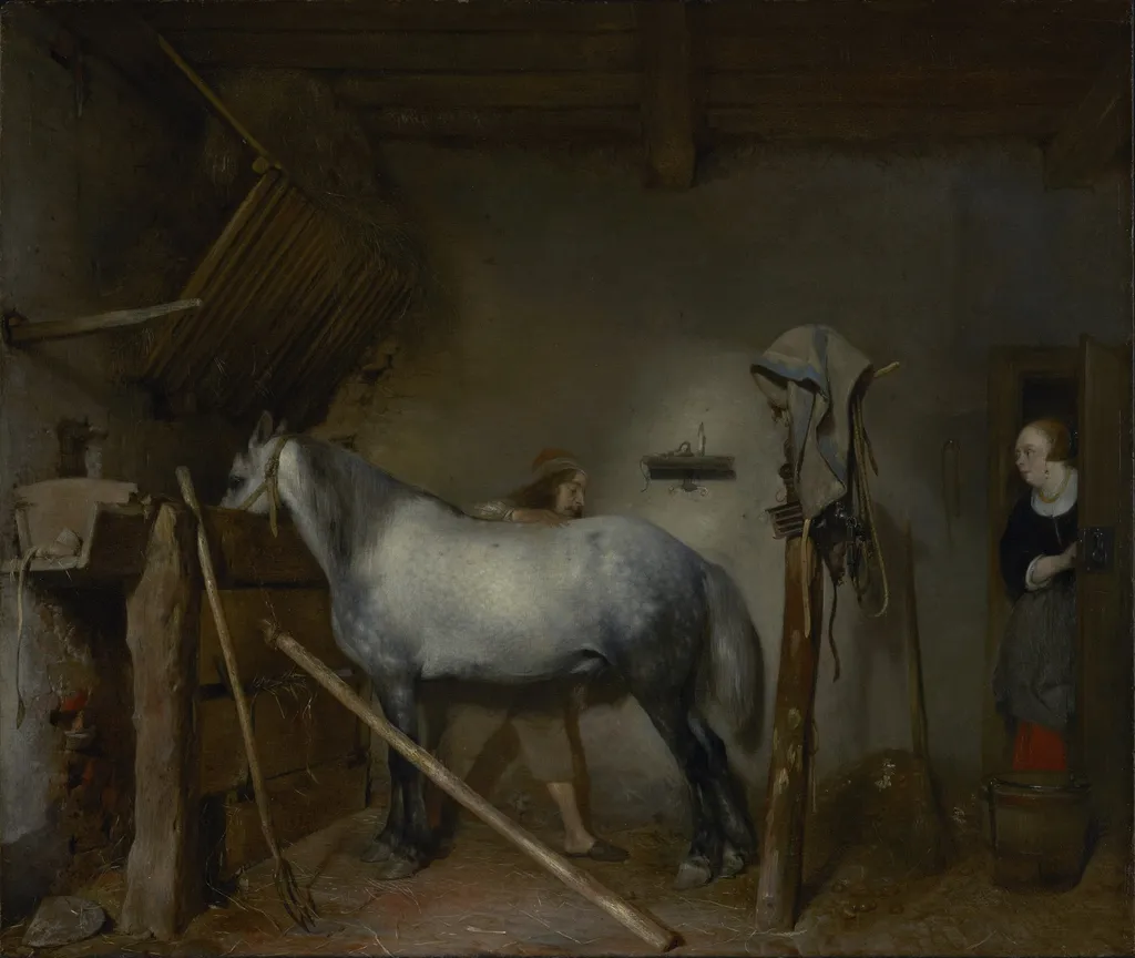 Horse Stable, by Gerard ter Borch, oil, 1654