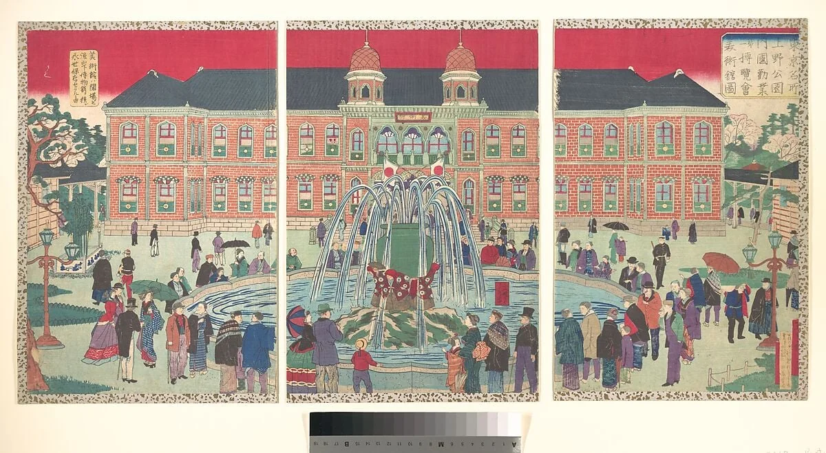 東京名所 上野公園内国勧業第二博覧会美術館図|Illustration of the Museum at the Second National Industrial Exhibition in Ueno, from the series Famous Places in Tokyo (Tokyo meisho-Ueno kōen naikoku kangyō daini hakurankai bijutsukan zu), detail