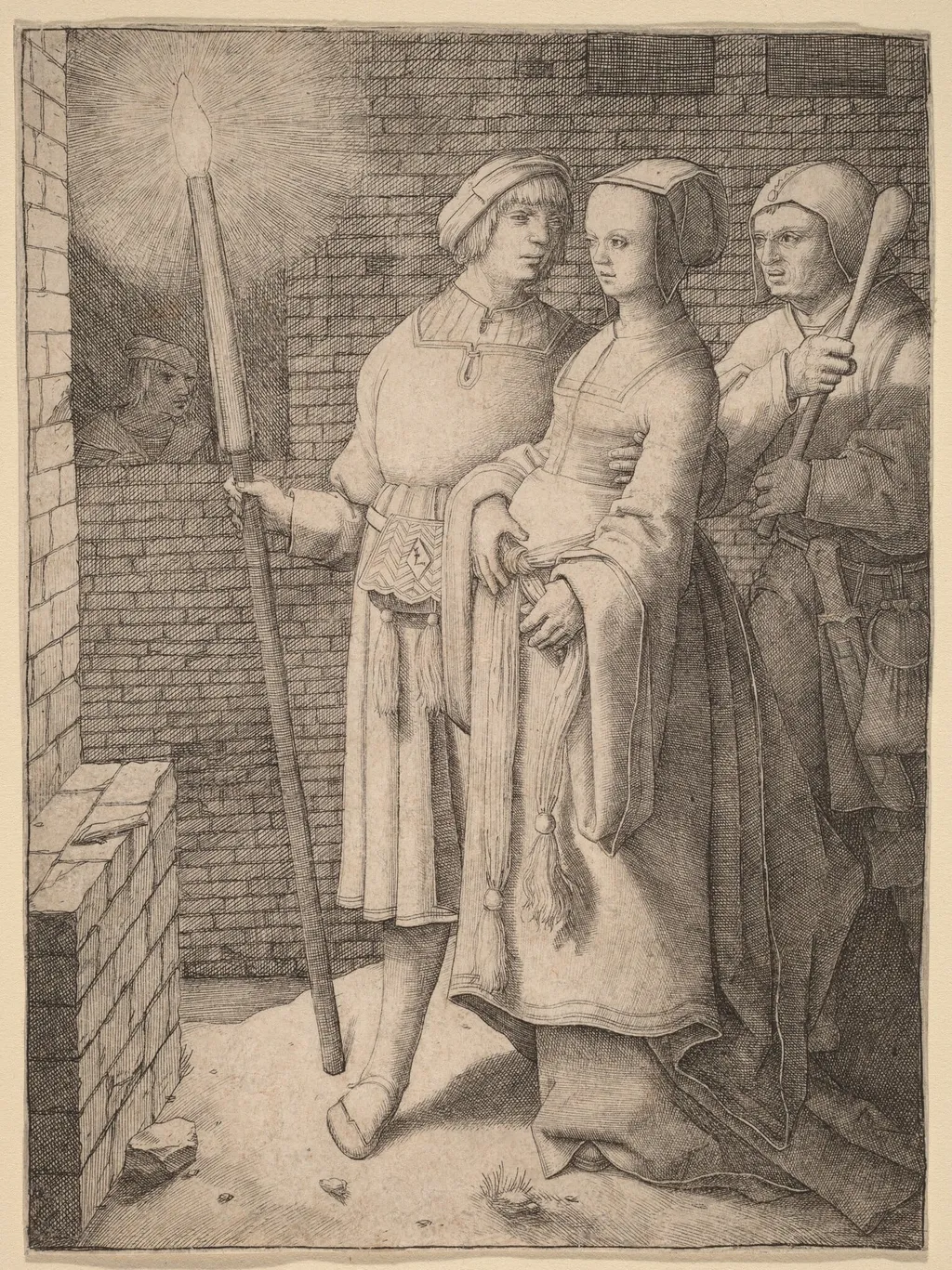The Man with the Torch and a Woman Followed by a Fool, by Lucas van Leyden, ink, 1508