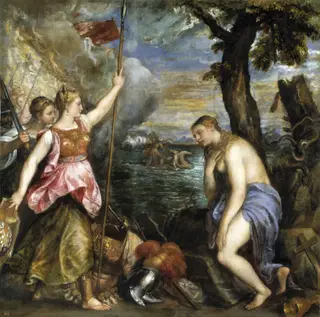 Religion saved by Spain, by Titian, oil, 1573