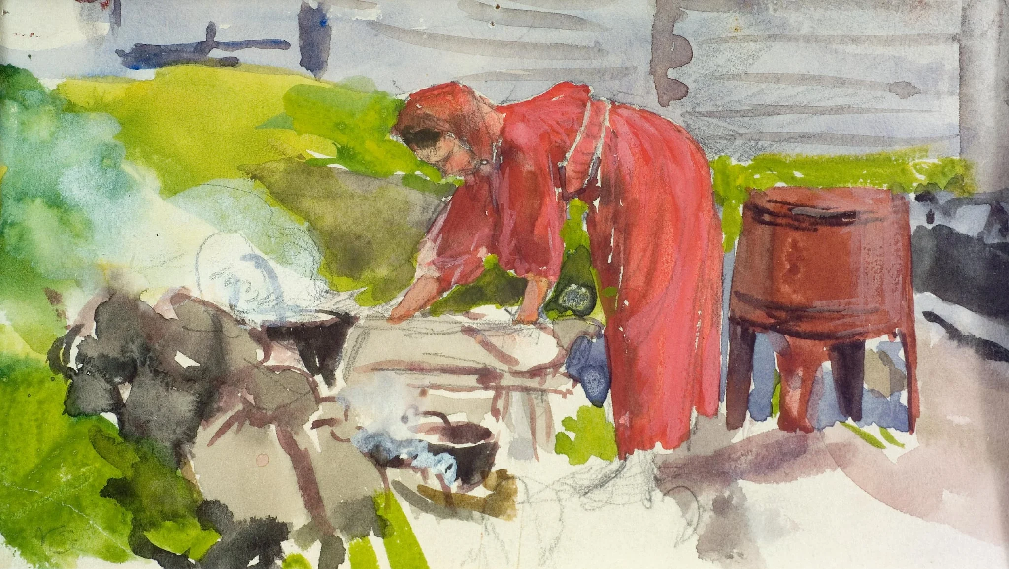 Tyttö pyykillä Tuulijärvellä, detail