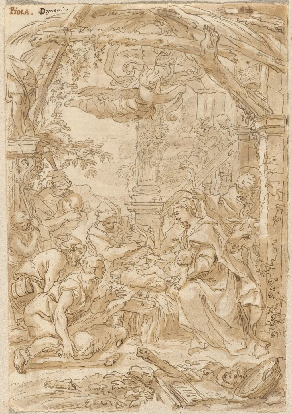 The Adoration of the Shepherds, by Giovanni Battista Merano, ink