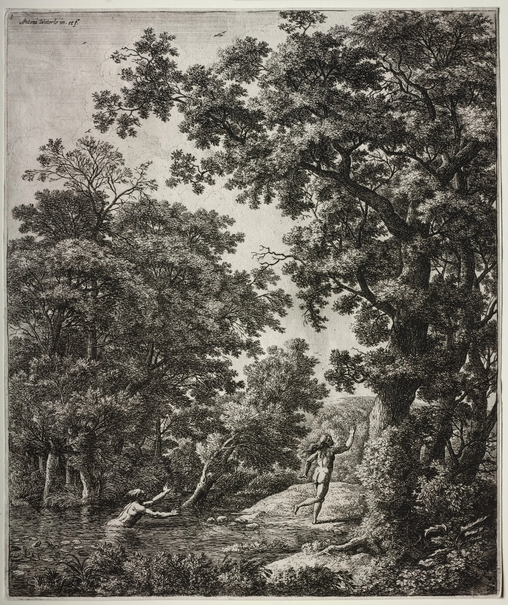 Six large upright landscapes with scenes from Ovid's Metamorphoses: Alpheus and Arethusa, detail