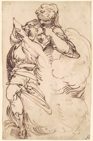 A Standing Sibyl with a Scroll, by Luca Cambiaso, ink, 1554