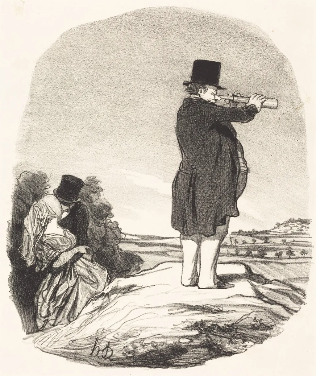 Dis donc ma femme... je ne vois rien!, by Honoré Daumier, ink, 1845