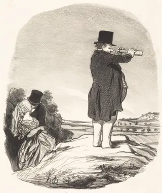 Dis donc ma femme... je ne vois rien!, by Honoré Daumier, ink, 1845