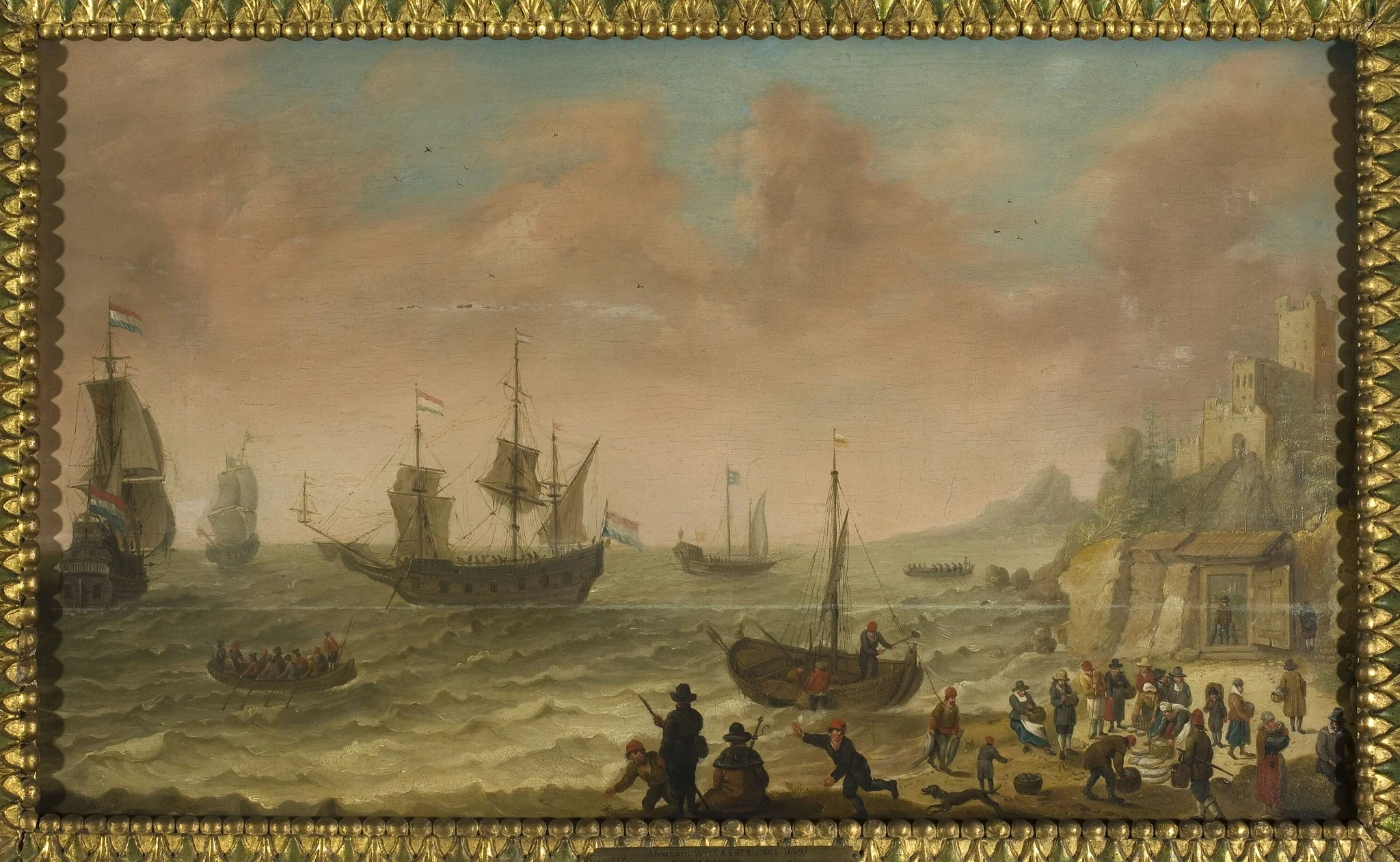 A Coastal Scene with Dutch Vessels and a Fish Market, detail
