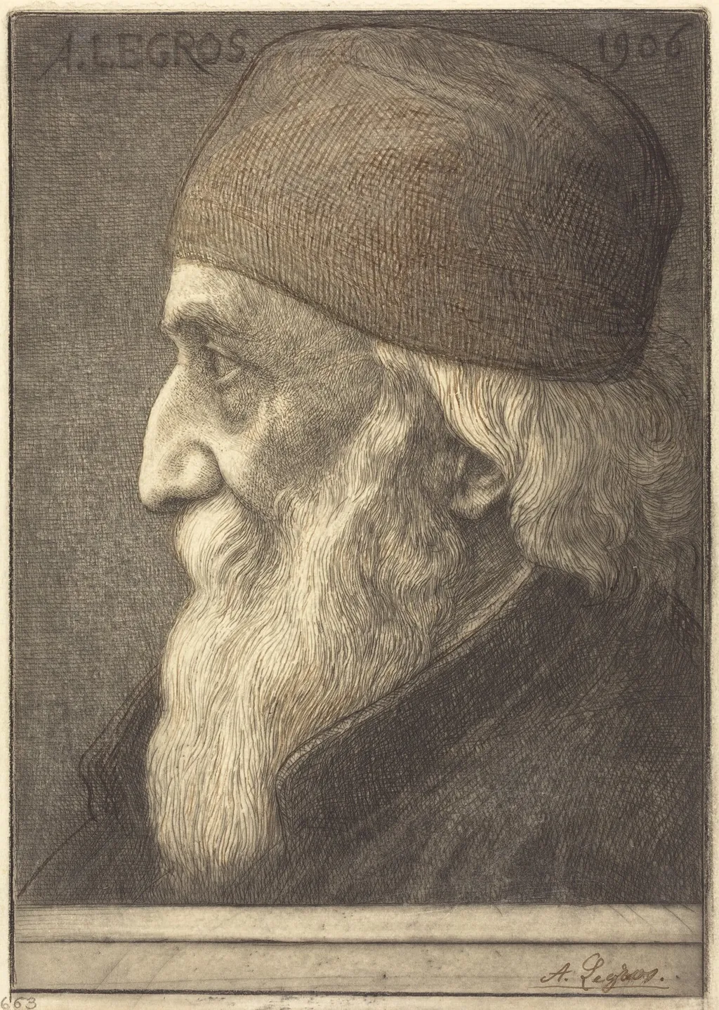 Self-Portrait, 13th plate, by Alphonse Legros, crayon, 1906