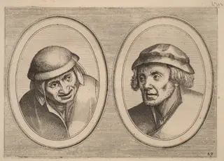 "Ael Pieter-mans" and "Bedorve Sloof om't Geldt", by Johannes van Doetechum the Elder, ink, 1564