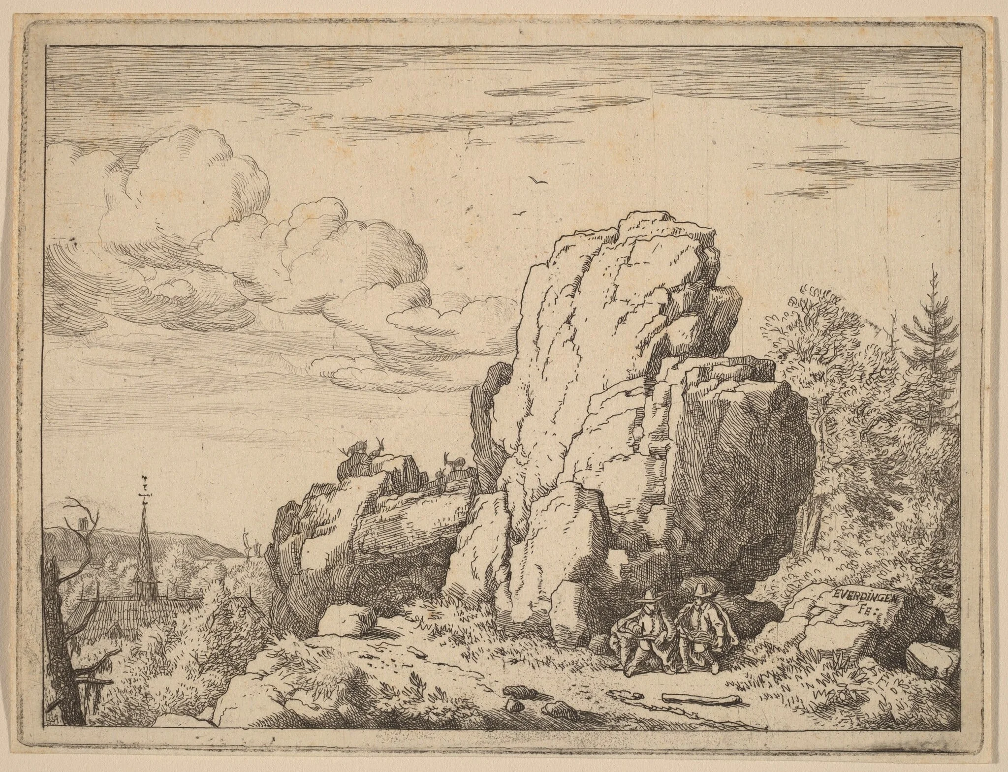 Two Men Seated at the Foot of a High Rock, detail