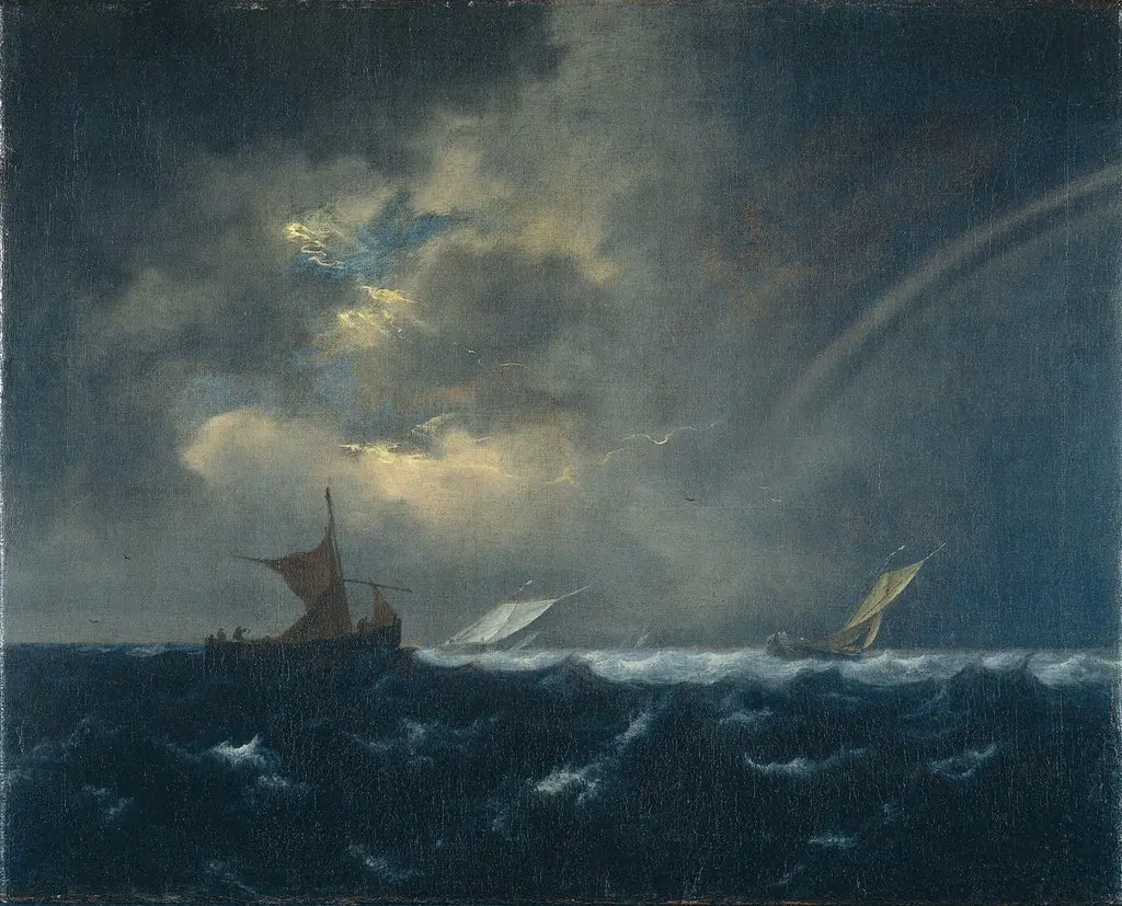 Ships in Stormy Seas, by Jacob van Ruisdael, oil, 1655