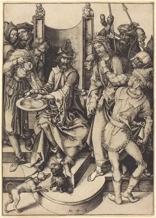 Christ before Pilate, by Martin Schongauer, ink, 1480