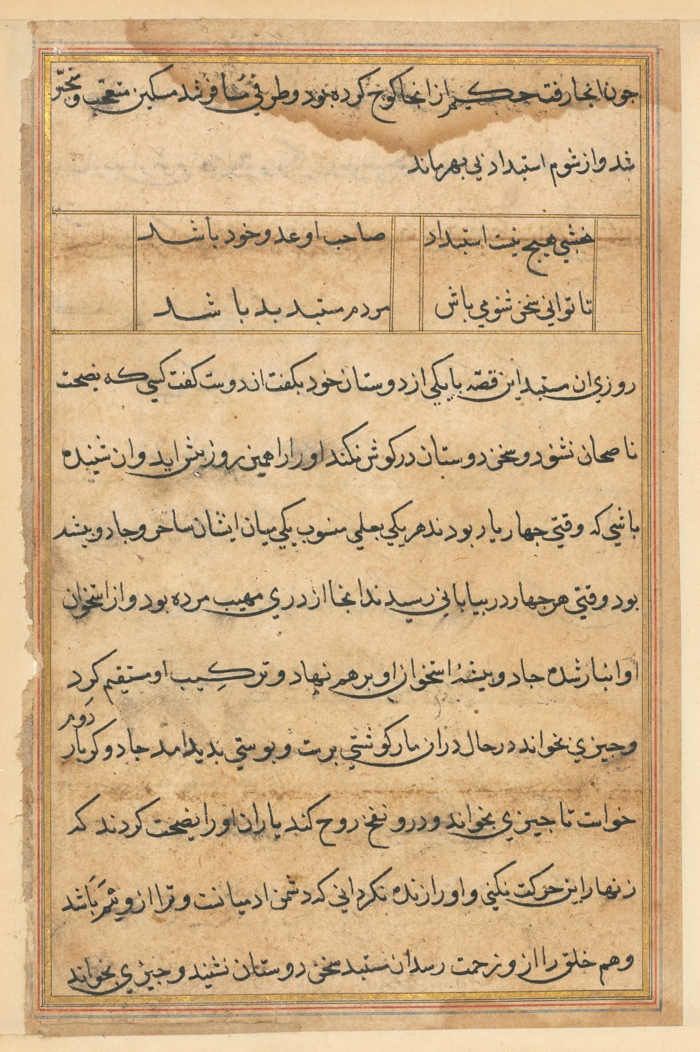 Page from Tales of a Parrot (Tuti-nama): text page, detail