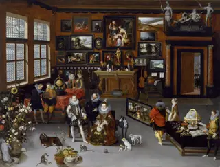 The Archdukes Albert and Isabella Visiting a Collector's Cabinet, by Jan Brueghel, the elder, oil, 1621
