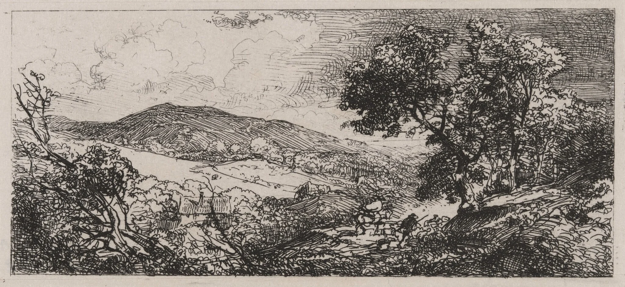 Valley View, Man with a Donkey and a Dog, detail