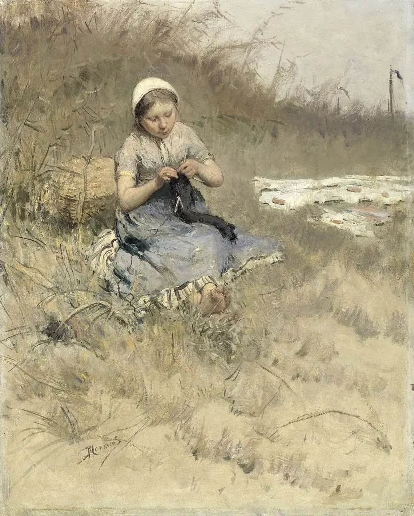 Girl Knitting, by Bernard Blommers, oil, 1893