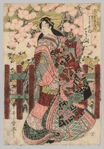 Chōzan of Chōjiya from the series Triptych of Beauties Before Blinds, by Kitagawa Utamaro, 1780