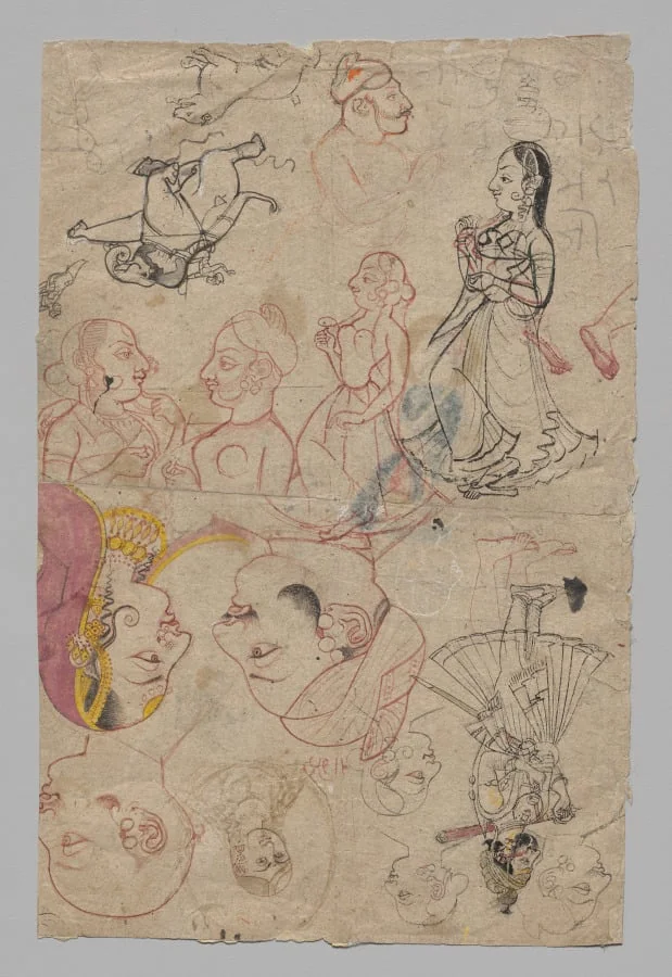Page of Sketches with a Portrait of Sri Maharaj Chatter Singhji, detail