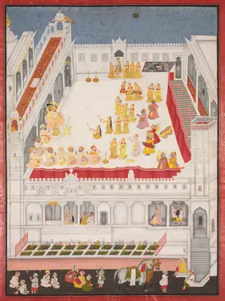 Maharana Jagat Singh Attending the Raslila, by Jai Ram, unspecified, 1736