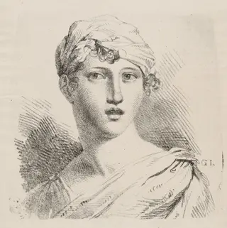 Bust of a Young Woman with a Turban, by Giuseppe Longhi, ink, 1810