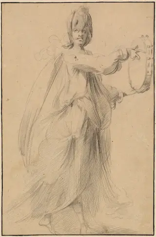 Dancer with a Tambourine, by Jacques Bellange, chalk, 1615