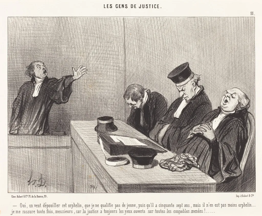 Oui, on veut dépouiller cet orphelin..., by Honoré Daumier, ink, 1845