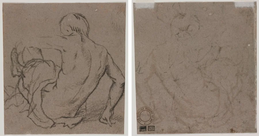 Man Seated on the Ground, Seen from Behind (recto); Sketch (verso), detail