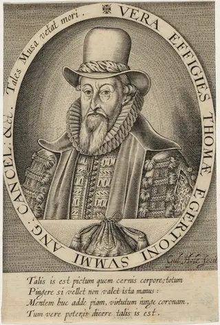 Thomas Egerton, First Viscount Brackley, by William Hole, ink, 1606
