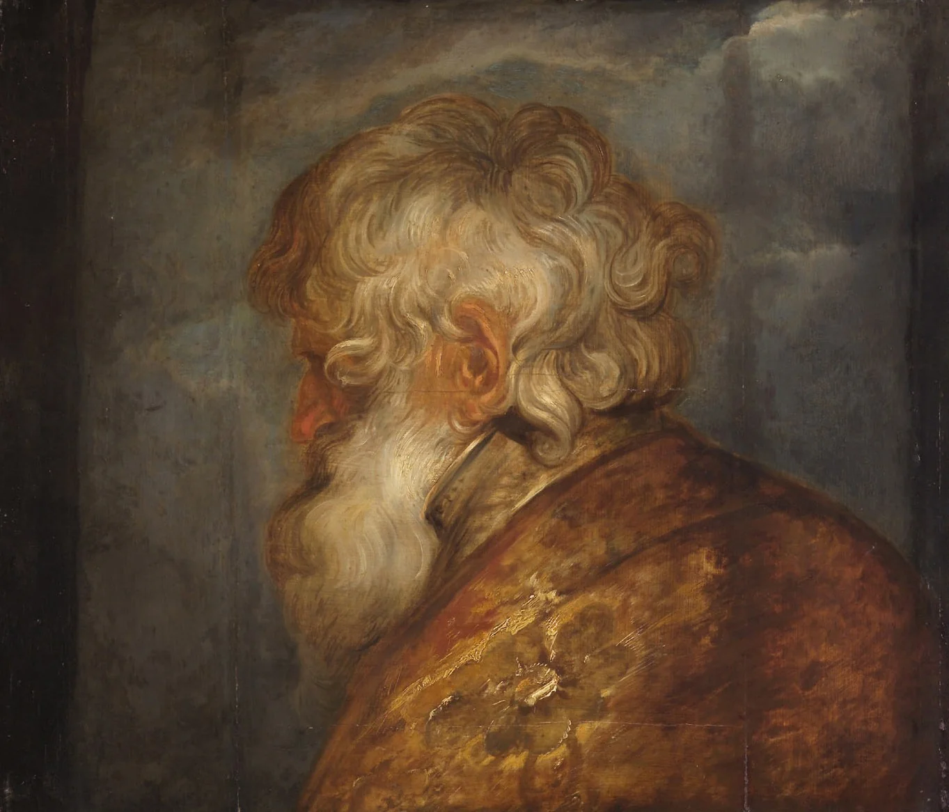 Study head of an old man, hunched over to the left, detail