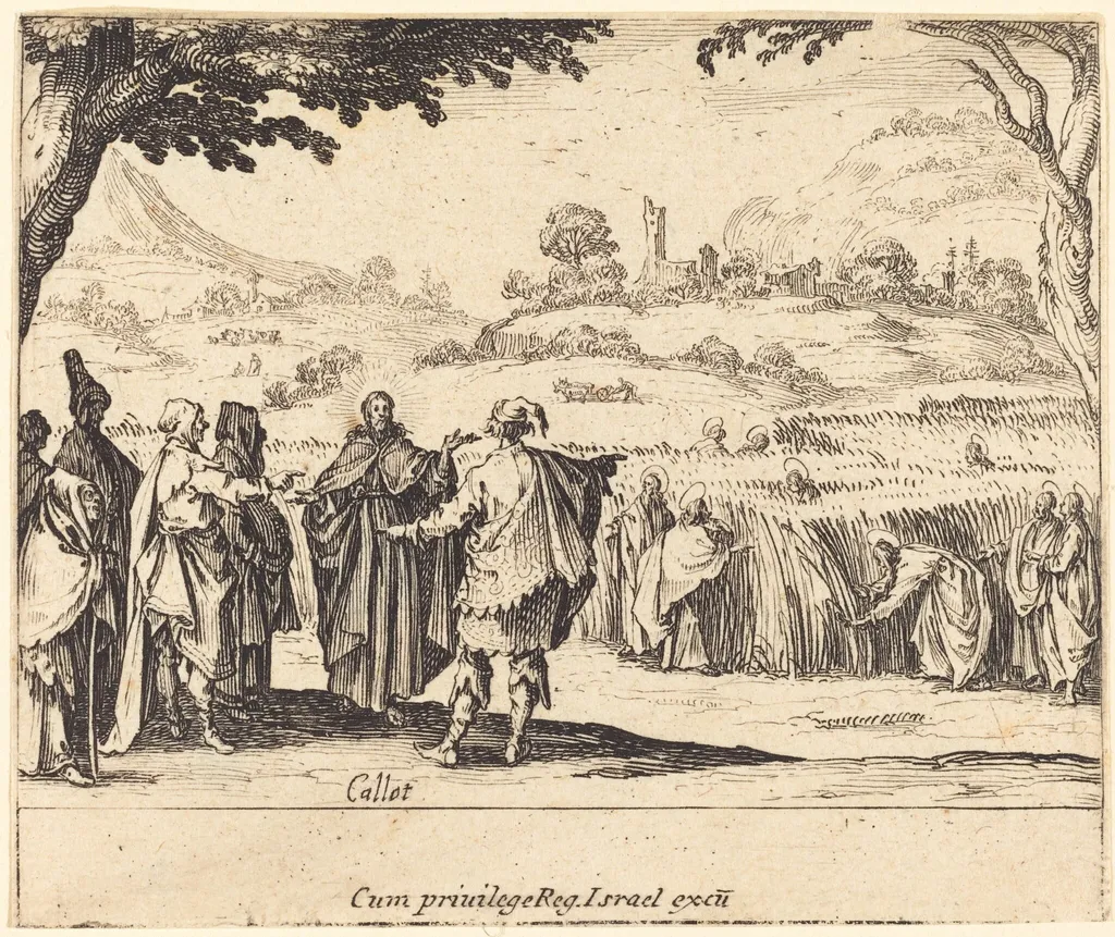 Jesus with the Pharisees, by Jacques Callot, ink, 1635
