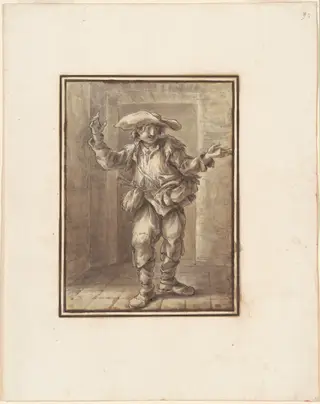 Caricature of a Peasant with a Broad Hat, by Carlo Marchionni, ink
