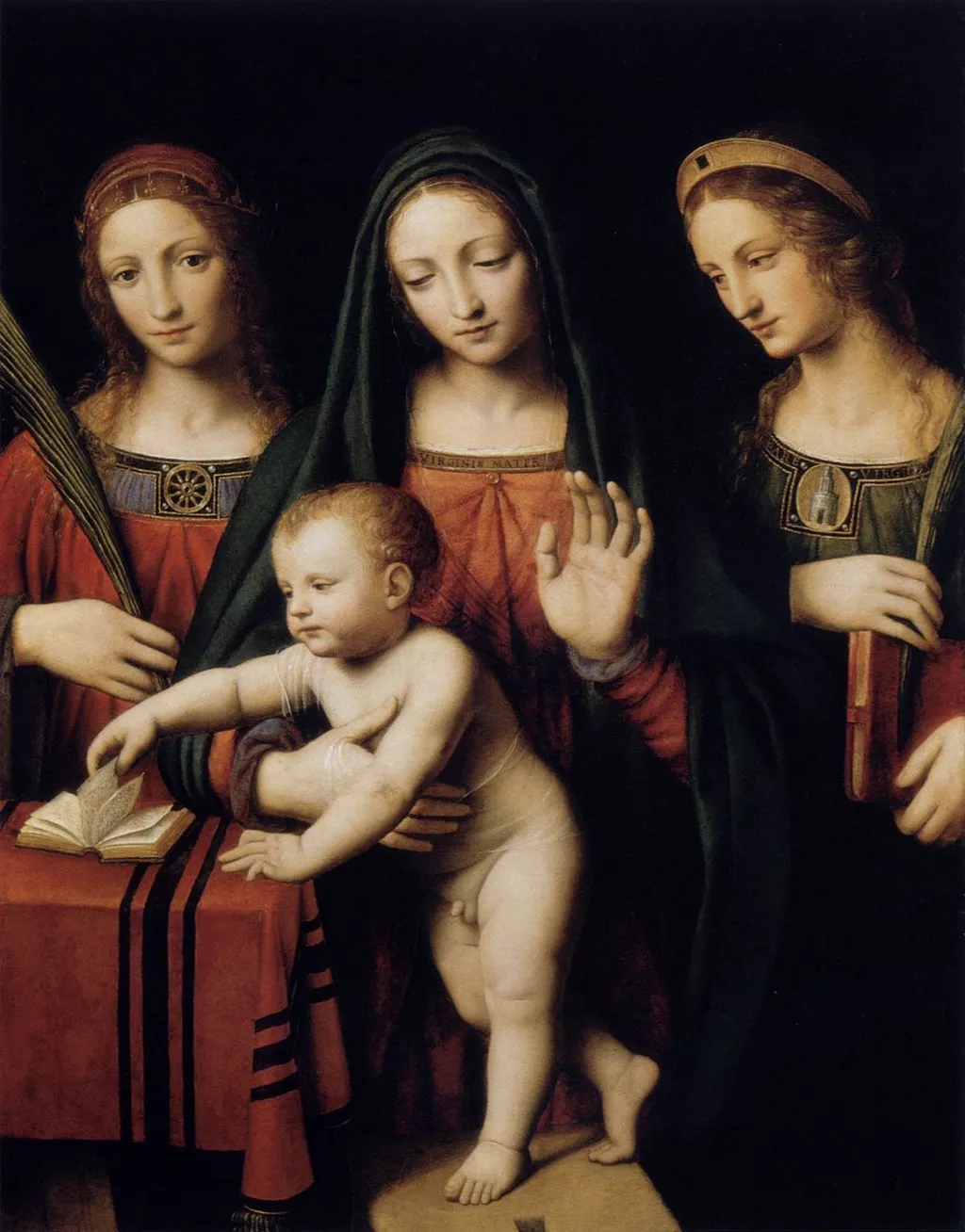 Virgin and Child with Saints Catherine of Alexandria and Barbara, by Luini Bernardino, oil, 1523