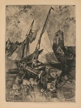 Fishing Boats, Normandy (Environ de Caen), by Adolphe Hervier, 1863