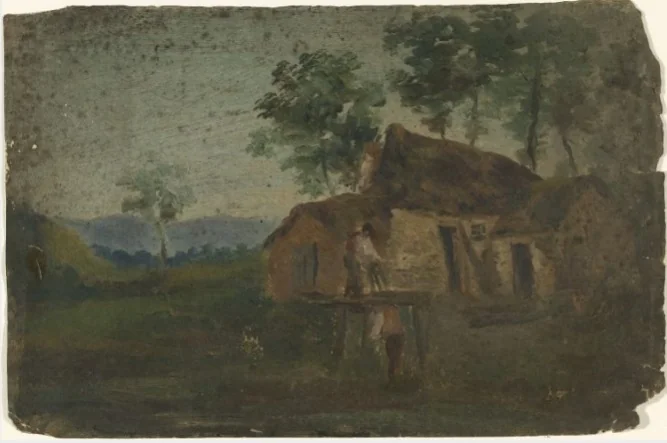 Figures outside a Cottage, detail