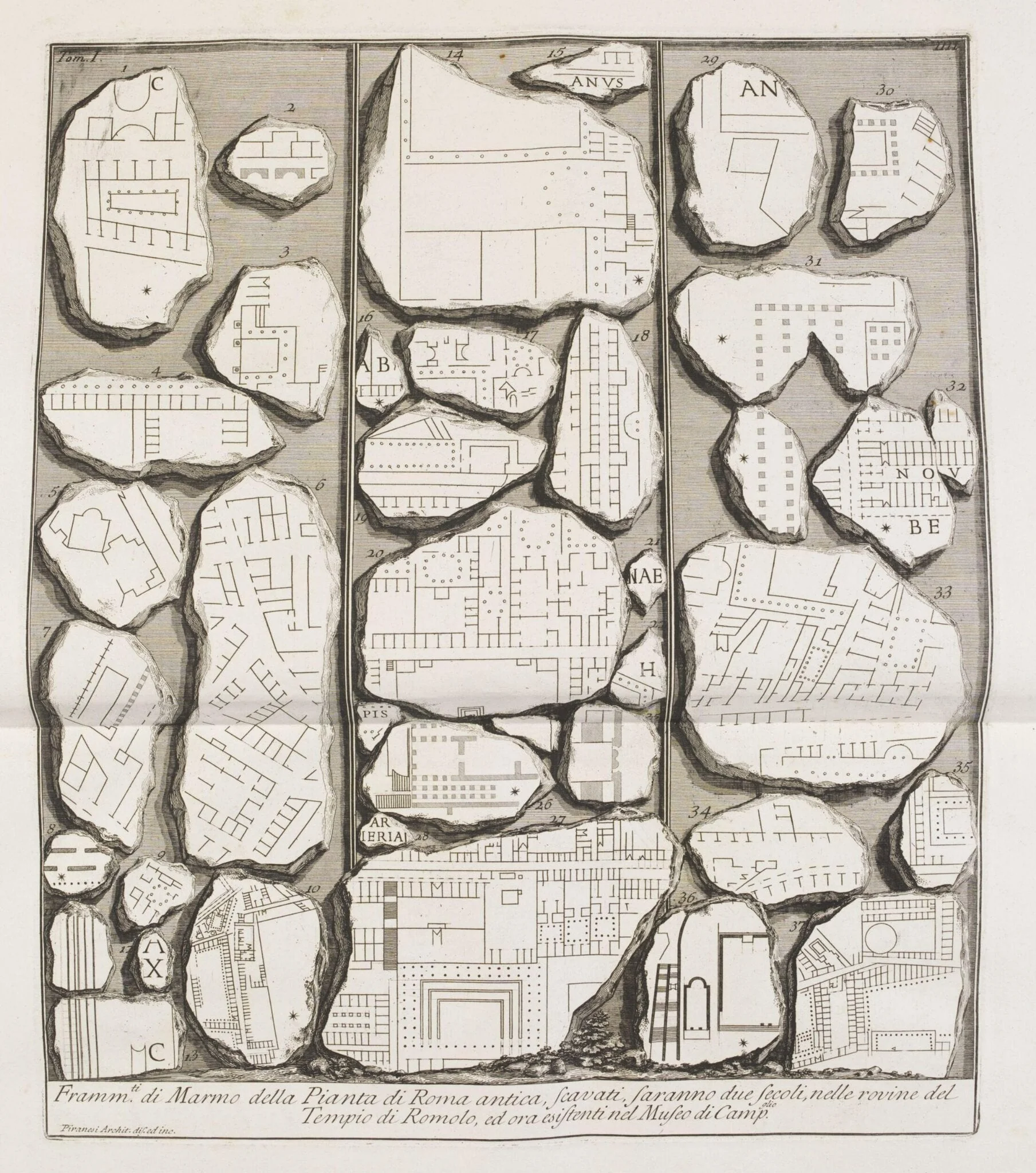 Fragments of the Marble Plan of ancient Rome (from the Severan Marble Plan), detail