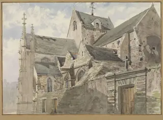 Exterior of a church at Cherbourg, by Walter Paris, watercolor, 1850