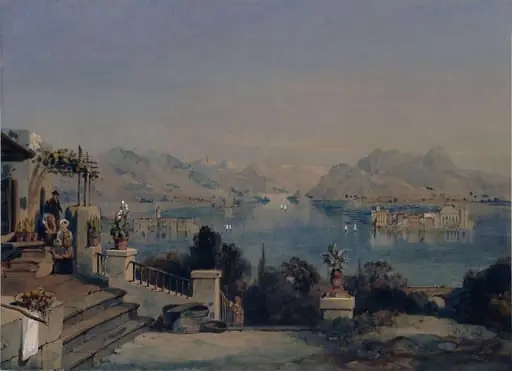 Lago Maggiore, by Joseph Axe Sleap, watercolor, 1850