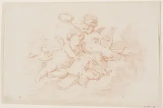 Poetry; two putti in a cloud, by François Boucher, 1750