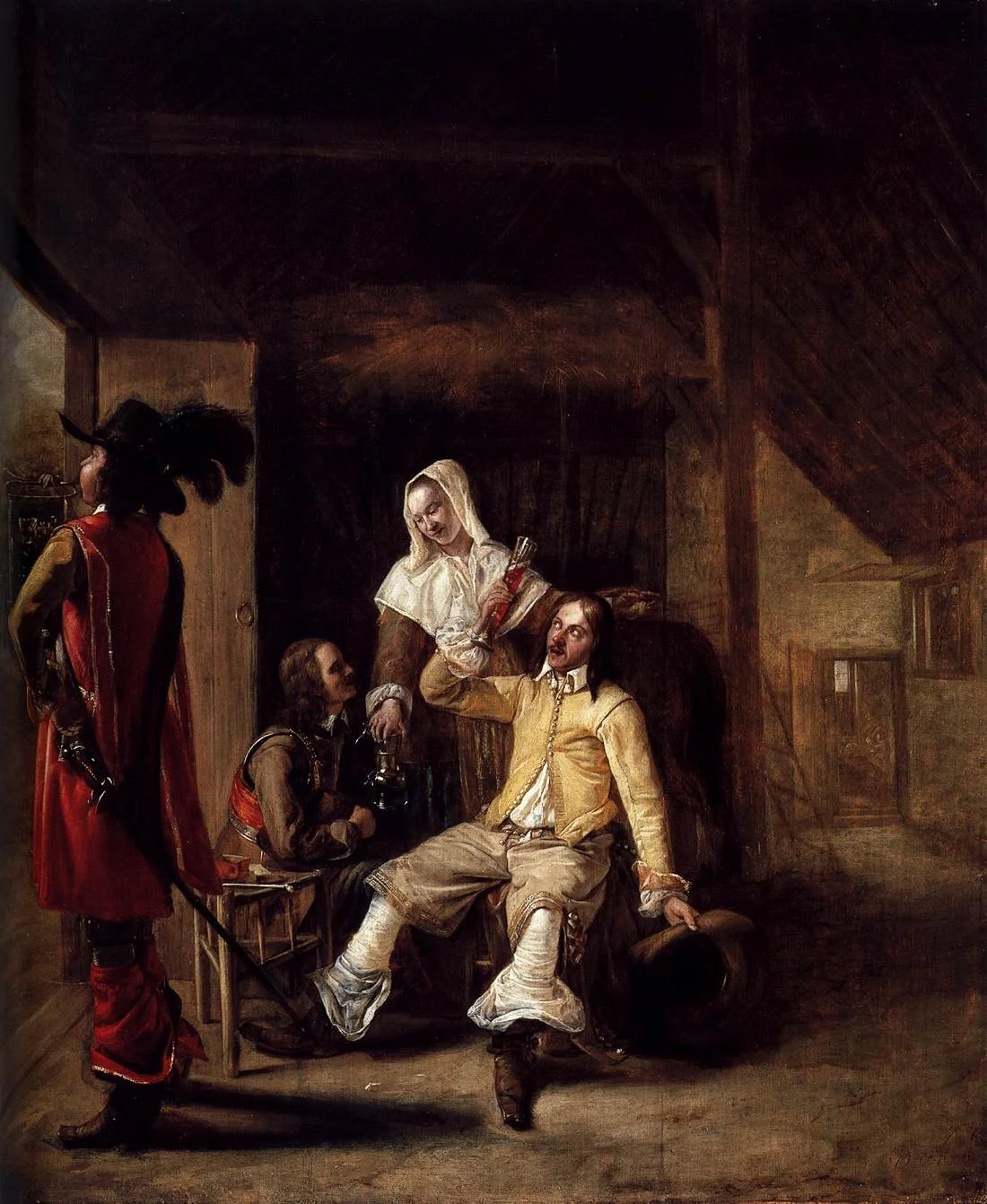 Two Soldiers and a Serving Woman with a Trumpeter, detail