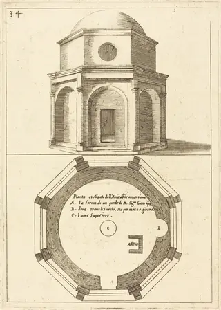 Plan and Elevation of the Church of the Ascension, by Jacques Callot, ink, 1619