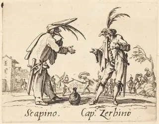 Scapino and Cap. Zerbino, by Jacques Callot, ink, 1622