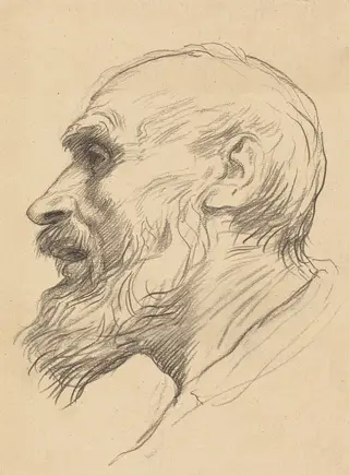 Head of an Old Man, by Alphonse Legros, crayon, 1874