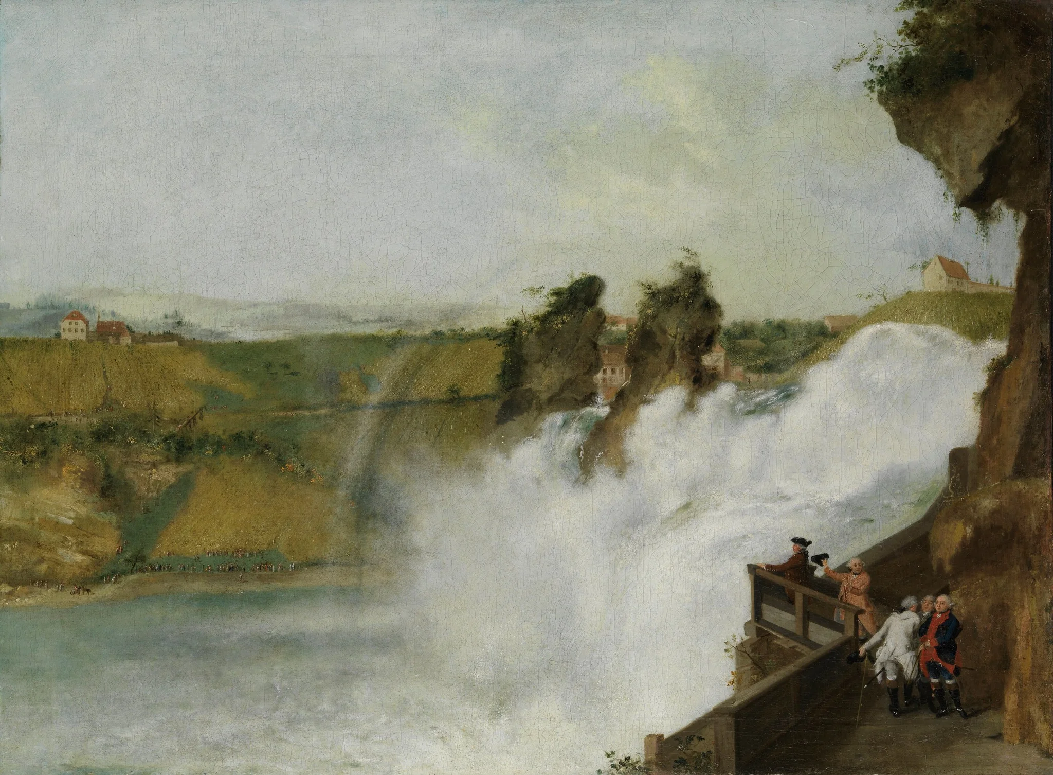 Der Rheinfall bei Schaffhausen mit Kurfürst Karl Theodor von der Pfalz und Gefolge, detail