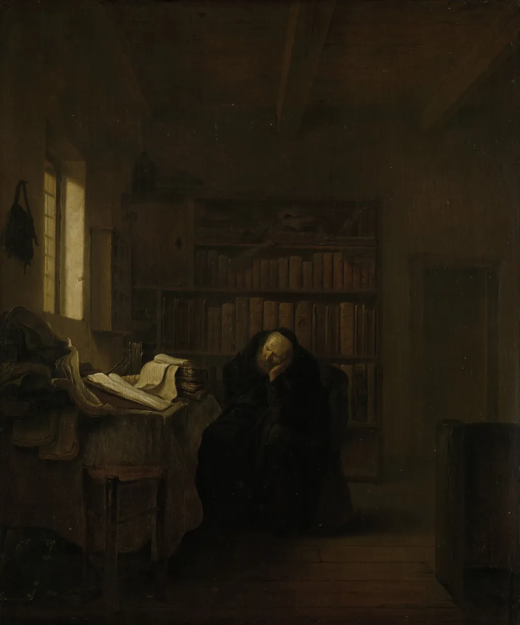 A scholar in his study, by Willem de Poorter, oil, 1645