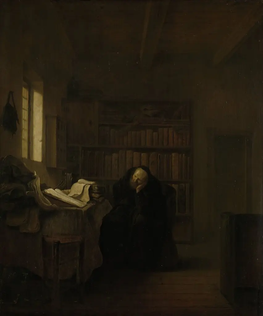 A scholar in his study, by Willem de Poorter, oil, 1645