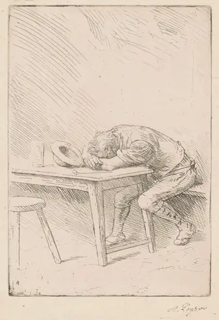 Siesta of a Laborer (Sieste d'un Ouvrier), by Alphonse Legros, ink, 1888