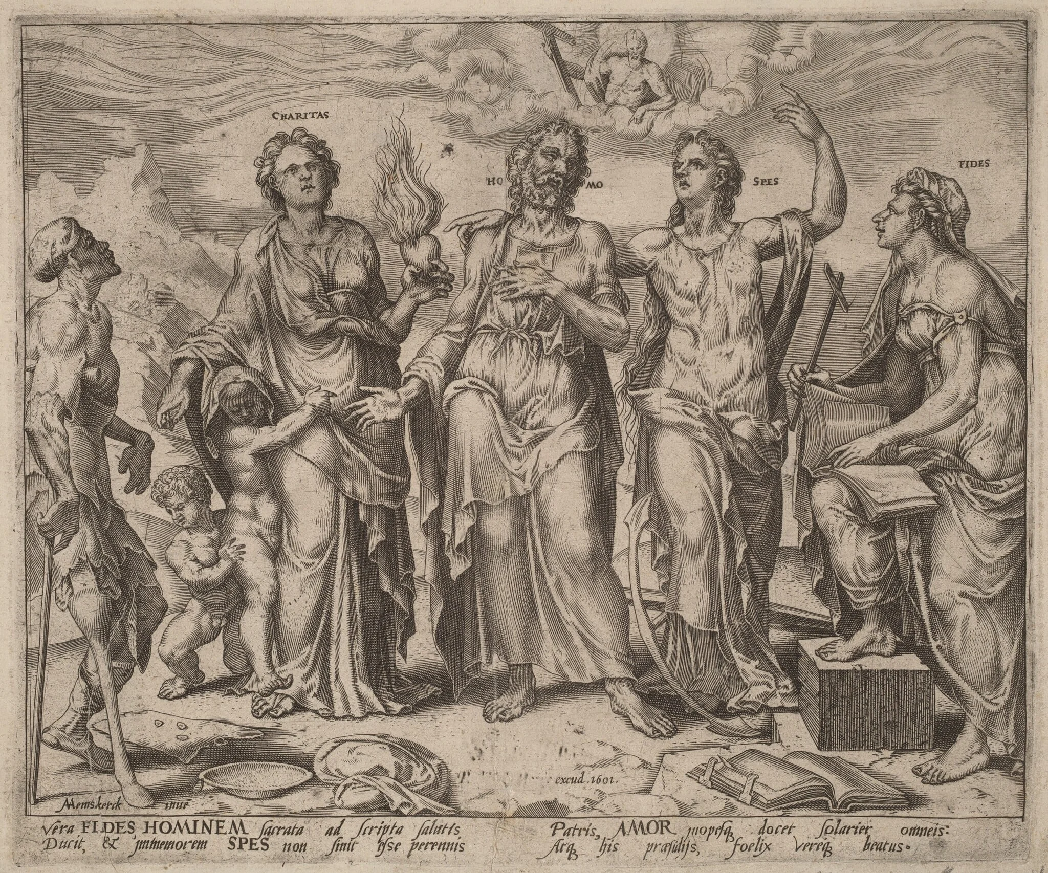 Man Assisted by Faith, Hope and Charity, detail