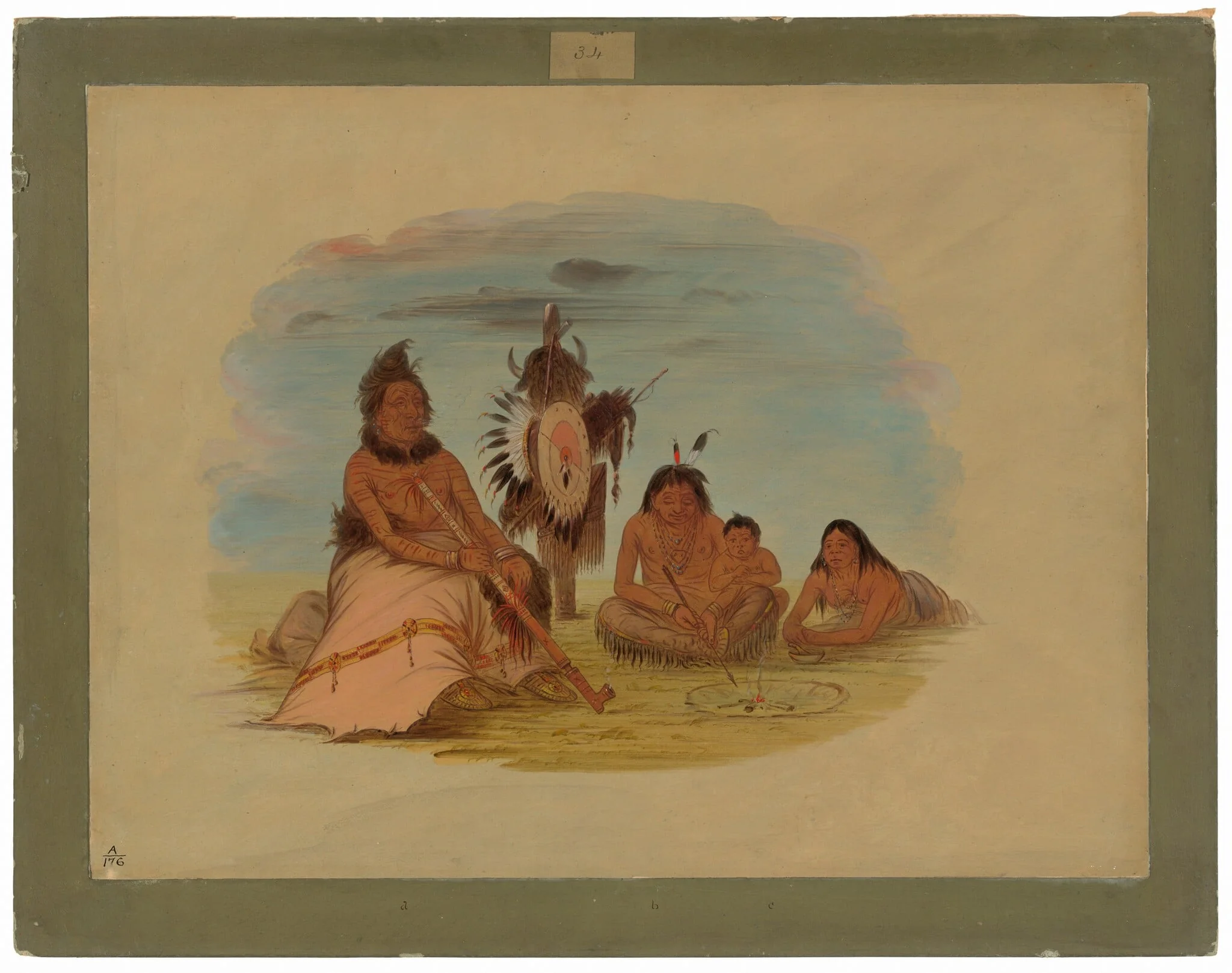An Aged Minatarree Chief and His Family, detail