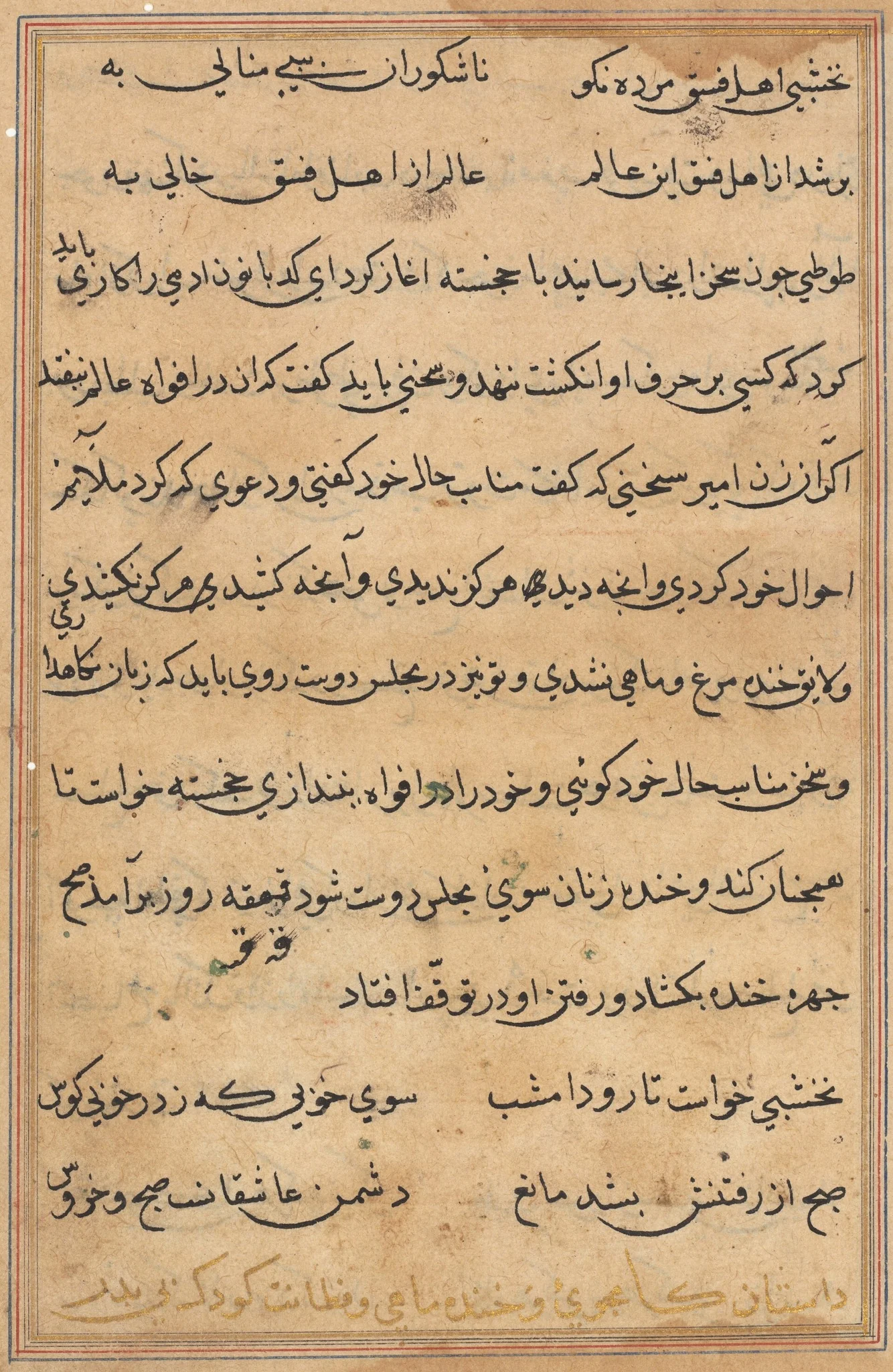 Page from Tales of a Parrot (Tuti-nama): text page, detail